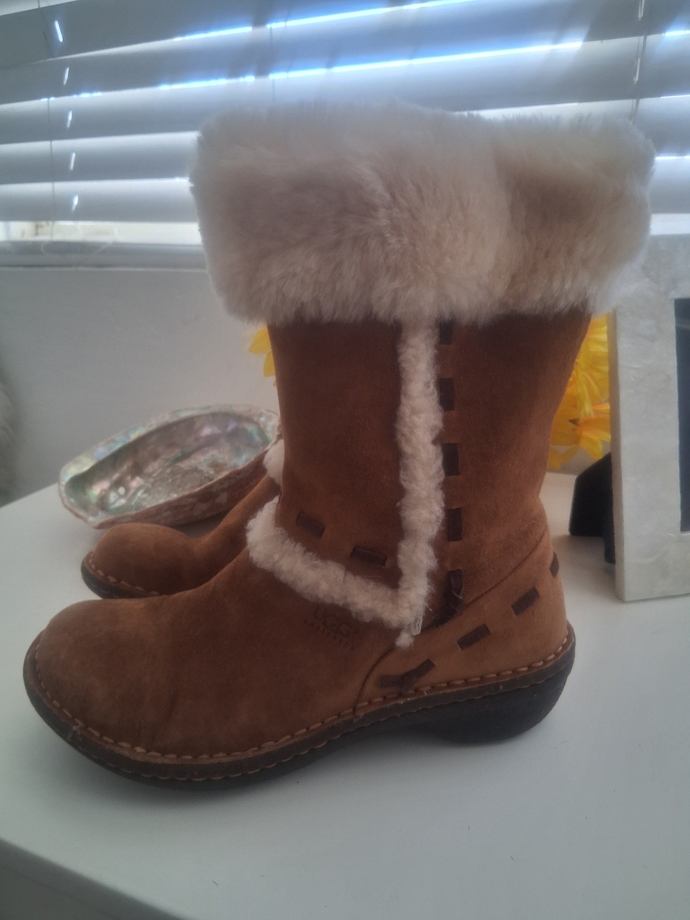 UGG Chestnut Suede Shearling-Cuff Winter Boots
